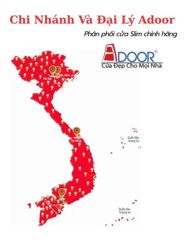 Bản đồ Việt Nam có đánh dấu các vị trí đại lý và văn phòng của Adoor Bản đồ Việt Nam có đánh dấu các vị trí đại lý và văn phòng của Adoor