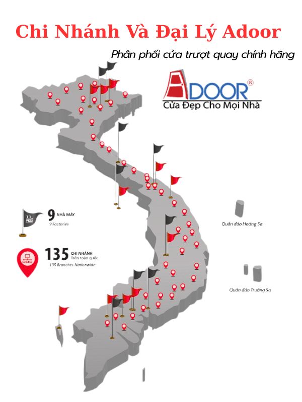 Hệ thống showroom, kho bãi và đại lý phân phối cửa nhôm trượt quay Adoor. Hệ thống showroom, kho bãi và đại lý phân phối cửa nhôm trượt quay Adoor.