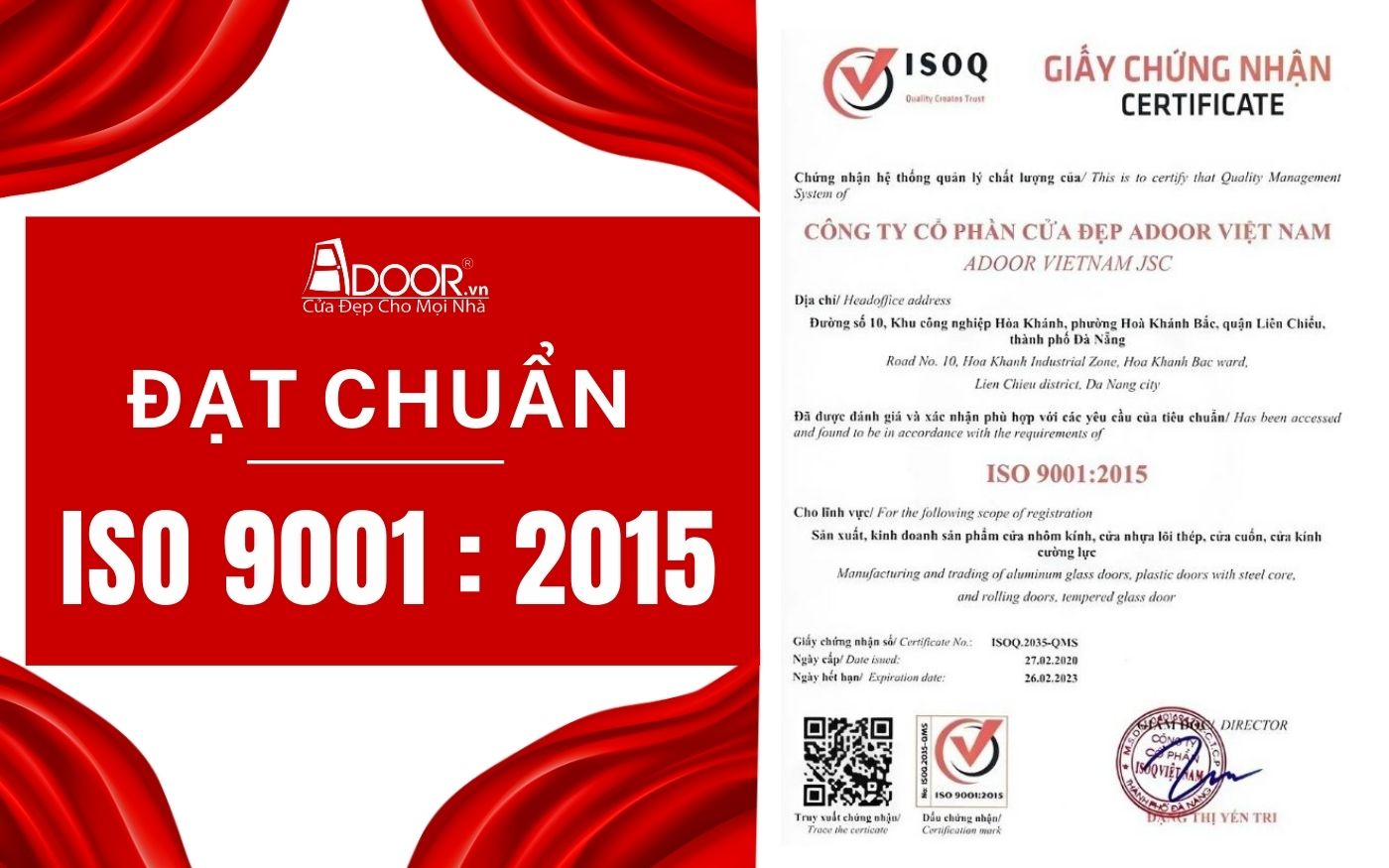 Chứng nhận đạt chuẩn iso của Adoor