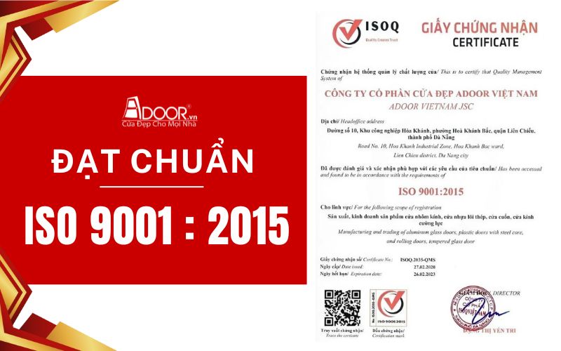 Chứng chỉ ISO đạt chuẩn quốc tế của Adoor