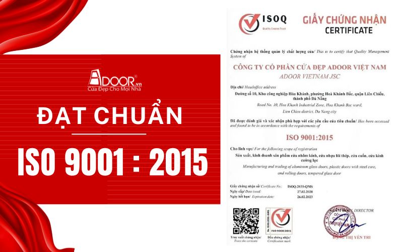 Chứng nhận đạt chuẩn ISO của Adoor
