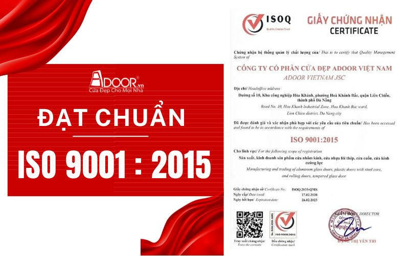 Chứng nhận đạt chuẩn ISO của Adoor