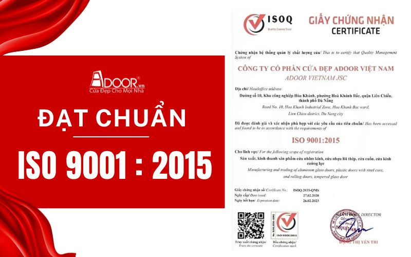 Chứng nhận đạt chuẩn ISO uy tín của Adoor
