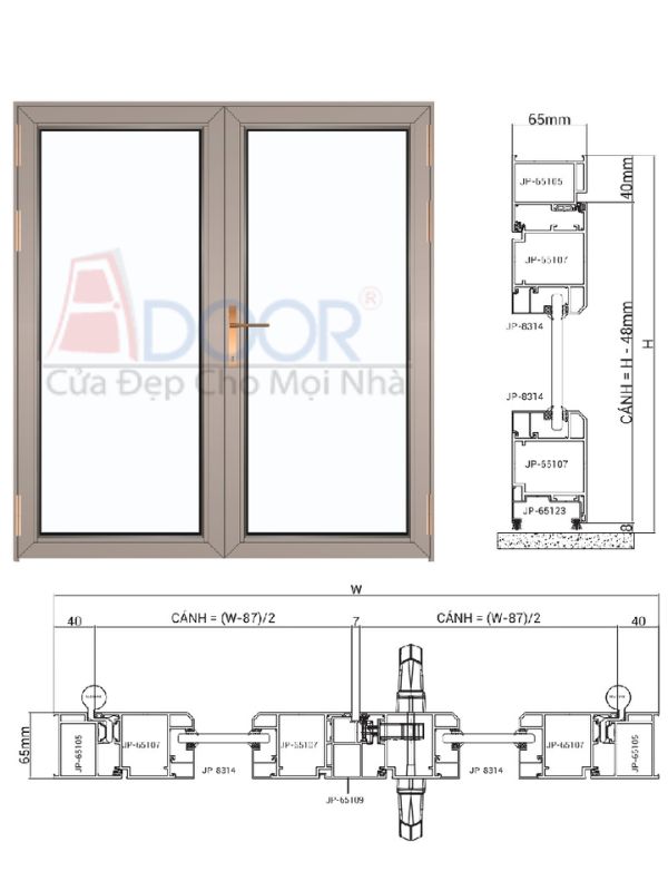 Bản vẽ cửa nhôm Maxpro chỉ rõ cấu trúc và độ dày Bản vẽ cửa nhôm Maxpro chỉ rõ cấu trúc và độ dày