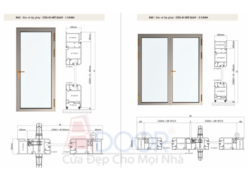 Bản vẽ cửa nhôm Maxpro 1 cánh và 2 cánh