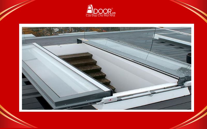 Mái trượt giếng trời tự động 2 cánh tại Cao Bằng